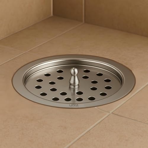 LIPKA Round Floor Drain | 304-Grade Stainless Steel Drain Jali | 4 Inches |Bathroom Floor Drainer with Cockroach Trap/Jali & Lid | Silver - Image 1