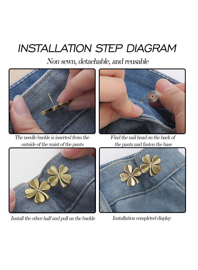 Excefore Pant Waist Tightener 8 Pack Adjustable Copper Four Leaf Clover Jeans Button for Waist Pants Clips, No Need to Sew Detachable Button Pins, Perfect Fit Detachable Instant Button  - Image 5