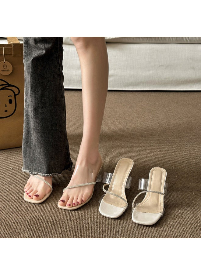 Women's High Heels New Fashion Round Toe Chunky Heel Crystal Slippers Ladies Sandals - Image 4