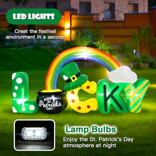 Aotiooy 7FT Long St. Patrick's Day Inflatables Outdoor Decoration, Blow up Lucky Letters Yard Decor with Shamrocks Gold Pot & Rainbow, Built-in LED Lights St Patricks Holiday Decorations for Outside Garden - Image 5