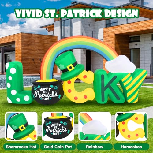 Aotiooy 7FT Long St. Patrick's Day Inflatables Outdoor Decoration, Blow up Lucky Letters Yard Decor with Shamrocks Gold Pot & Rainbow, Built-in LED Lights St Patricks Holiday Decorations for Outside Garden - Image 3
