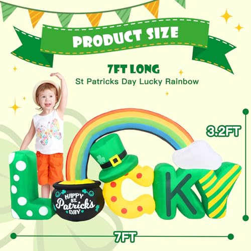 Aotiooy 7FT Long St. Patrick's Day Inflatables Outdoor Decoration, Blow up Lucky Letters Yard Decor with Shamrocks Gold Pot & Rainbow, Built-in LED Lights St Patricks Holiday Decorations for Outside Garden - Image 2