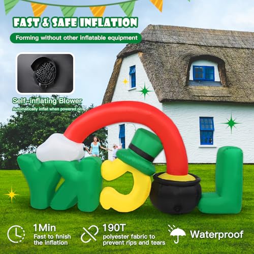 Aotiooy 7FT Long St. Patrick's Day Inflatables Outdoor Decoration, Blow up Lucky Letters Yard Decor with Shamrocks Gold Pot & Rainbow, Built-in LED Lights St Patricks Holiday Decorations for Outside Garden - Image 4