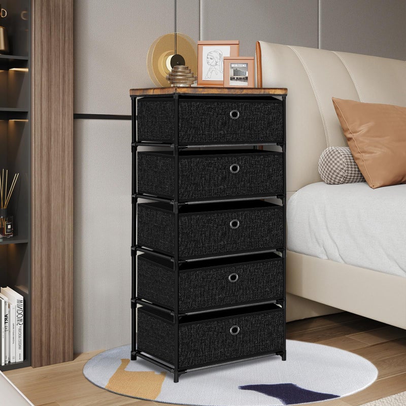 VASICAR Nightstand with 5 Drawers, Clothes Storage Organizer, Small Fabric Dresser for Bedroom, Closet, Entryway, Hallway, Nursery, Dorm - Image 2