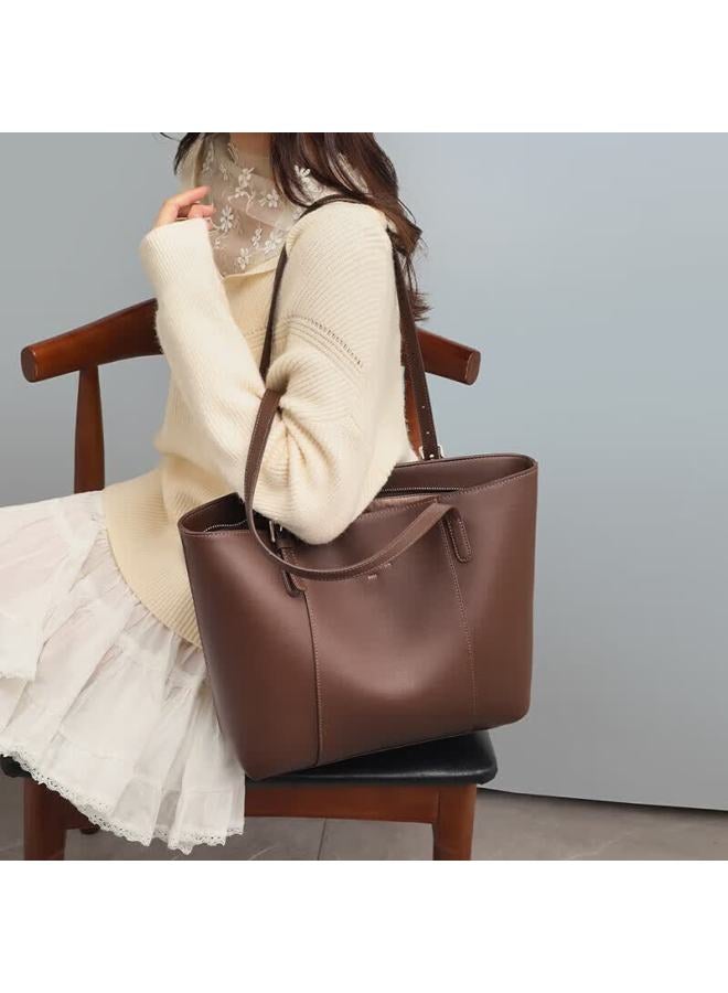 Yuyula Women's Large Capacity Leather Tote Bag Commuter Shoulder Bag Birthday Women's Day Gift - Image 1
