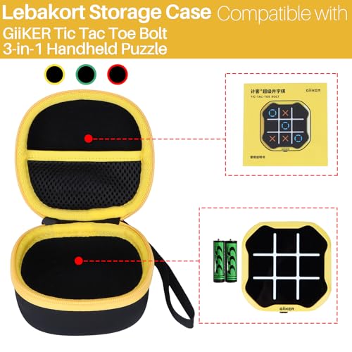 Lebakort Storage Case Compatible with GiiKER Tic Tac Toe Bolt 3-in-1 Handheld Puzzle Console Fidget (Black + Yellow Case) - Image 3
