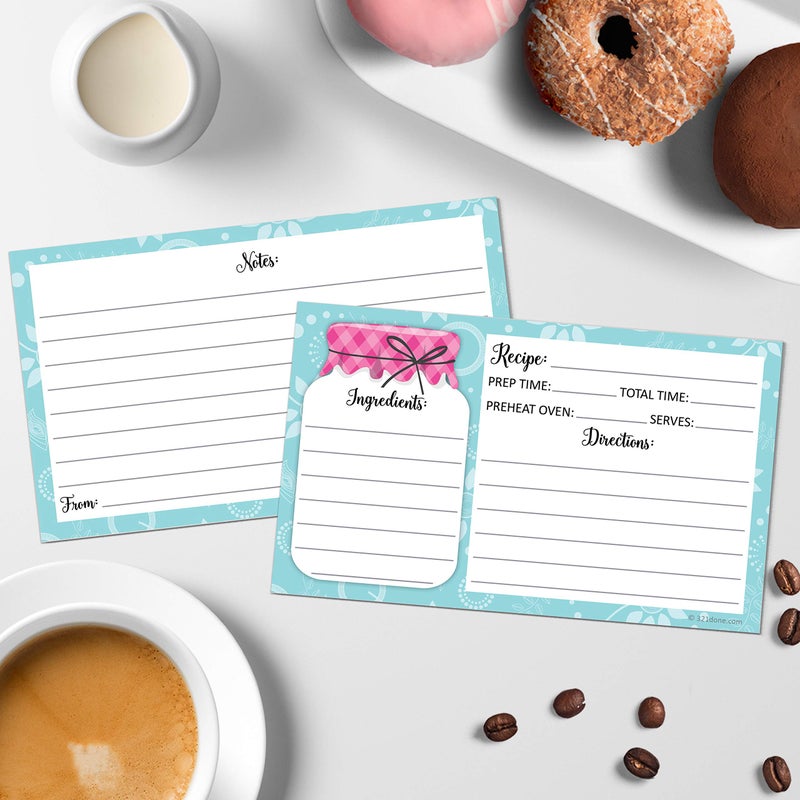 321 دن بطاقات وصفات صغيرة 3×5 من 321Done (مجموعة من 50 بطاقة) - برطمان ماسون - ورق مقوى فاخر سميك مزدوج الجوانب - صنع في الولايات المتحدة الأمريكية - لون وردي ريفي وأزرق مخضر، ملاحظات من - Image 3
