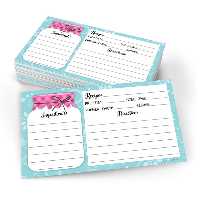 321 دن بطاقات وصفات صغيرة 3×5 من 321Done (مجموعة من 50 بطاقة) - برطمان ماسون - ورق مقوى فاخر سميك مزدوج الجوانب - صنع في الولايات المتحدة الأمريكية - لون وردي ريفي وأزرق مخضر، ملاحظات من - Image 1
