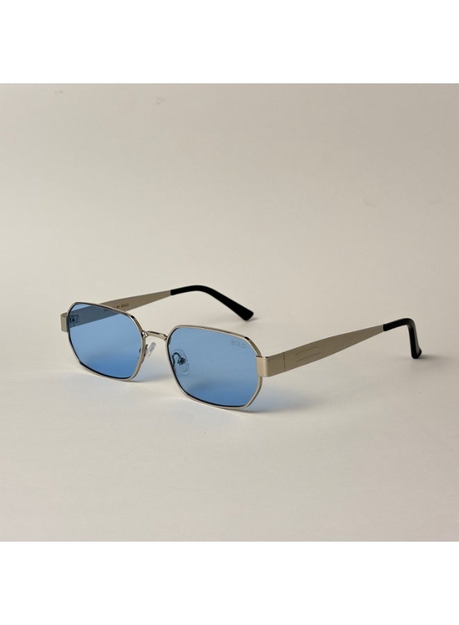BOLD Edge Rectangular Sunglasses For Unisex - Silver Blue - Image 2