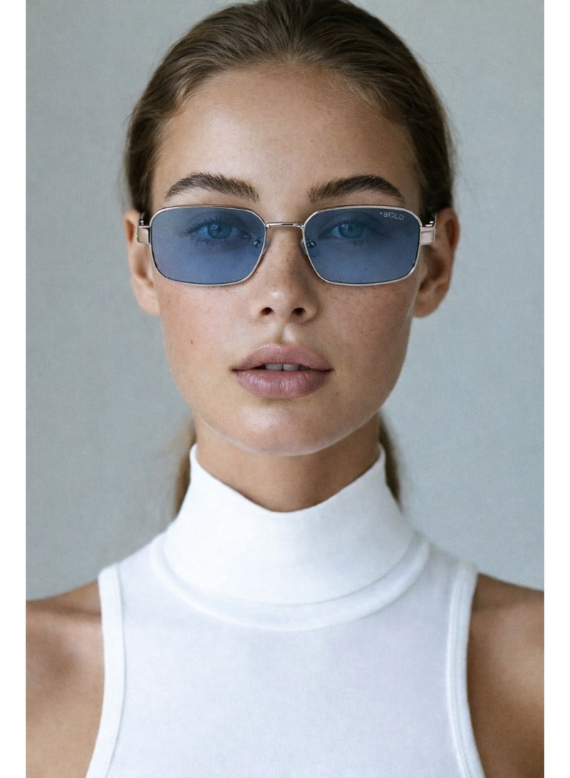 BOLD Edge Rectangular Sunglasses For Unisex - Silver Blue - Image 3