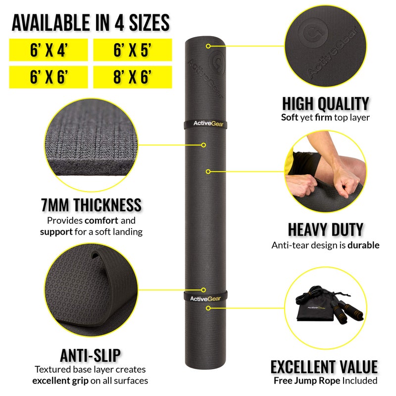 ActiveGear Large Exercise Mat for Home Workout | Workout Gym Flooring for Home Gym | Rubber Workout Mat - 6 x 4 ft Black - Image 3