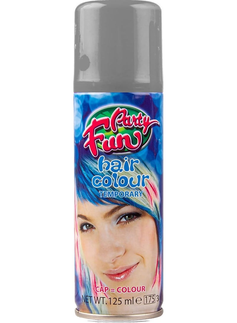 PARTY FUN رذاذ لون الشعر المؤقت الممتع للحفلات 125 مل للأطفال، الحفلات، والمناسبات الخاصة (فضي)