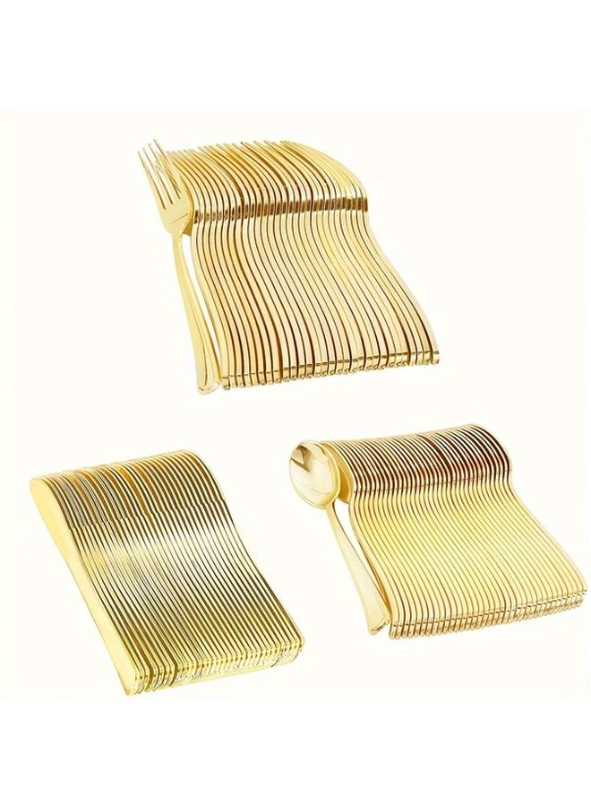 60 Pieces Golden Plated Plastic Dinnerware Set Party Tableware For 20 People Hand Washable Reusable Cutlery For Birthdays Weddings Valentine Day New Year Eve - Image 2