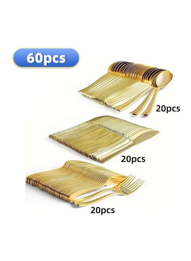 60 Pieces Golden Plated Plastic Dinnerware Set Party Tableware For 20 People Hand Washable Reusable Cutlery For Birthdays Weddings Valentine Day New Year Eve - Image 1