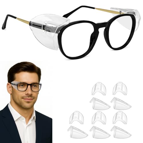 TRINENOX 5 Pairs Glasses Side Shields for Prescription Eyewear Fitting 5-10mm Temple Widths - Clear TPU Eye Protectors Reduce Dust, Particles & Splashes - Image 1