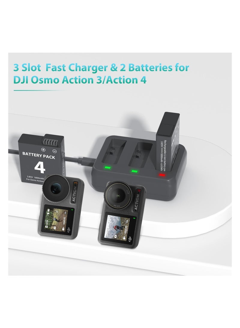 SYOSI - Battery Charger Pack, Compatible with OSMO Action 3/4, 2-Pack1800mAh Osmo Action 4 Camera Batteries, 3-Channel USB Charger Kit, for OSMO Action 3 Camera, Portable Charger - Image 1