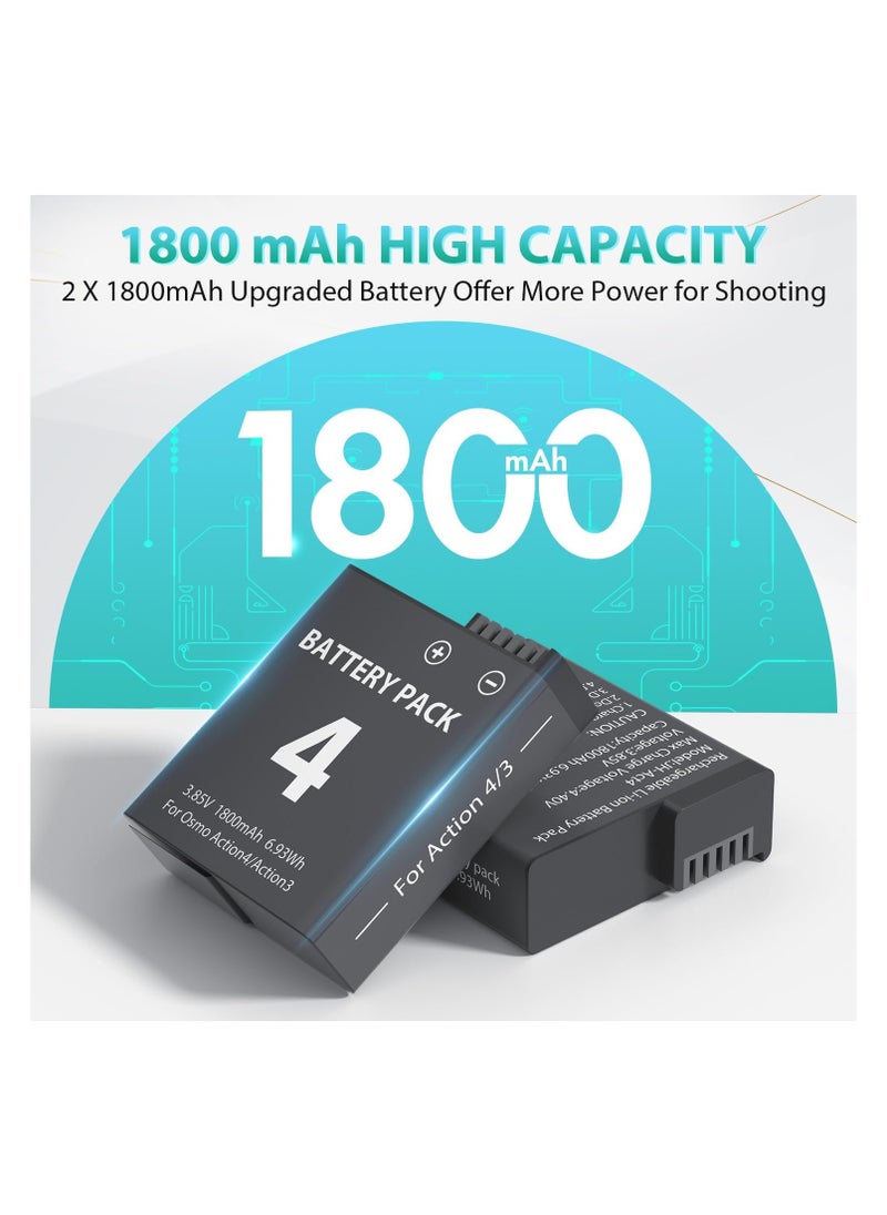SYOSI - Battery Charger Pack, Compatible with OSMO Action 3/4, 2-Pack1800mAh Osmo Action 4 Camera Batteries, 3-Channel USB Charger Kit, for OSMO Action 3 Camera, Portable Charger - Image 1