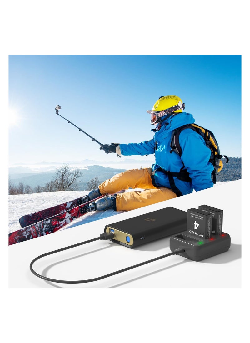 SYOSI - Battery Charger Pack, Compatible with OSMO Action 3/4, 2-Pack1800mAh Osmo Action 4 Camera Batteries, 3-Channel USB Charger Kit, for OSMO Action 3 Camera, Portable Charger - Image 1