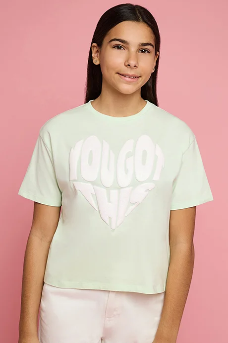 R&B Typography Print T-Shirt with Crew Neck and Short Sleeves