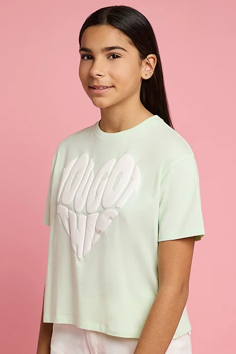 R&B Typography Print T-Shirt with Crew Neck and Short Sleeves