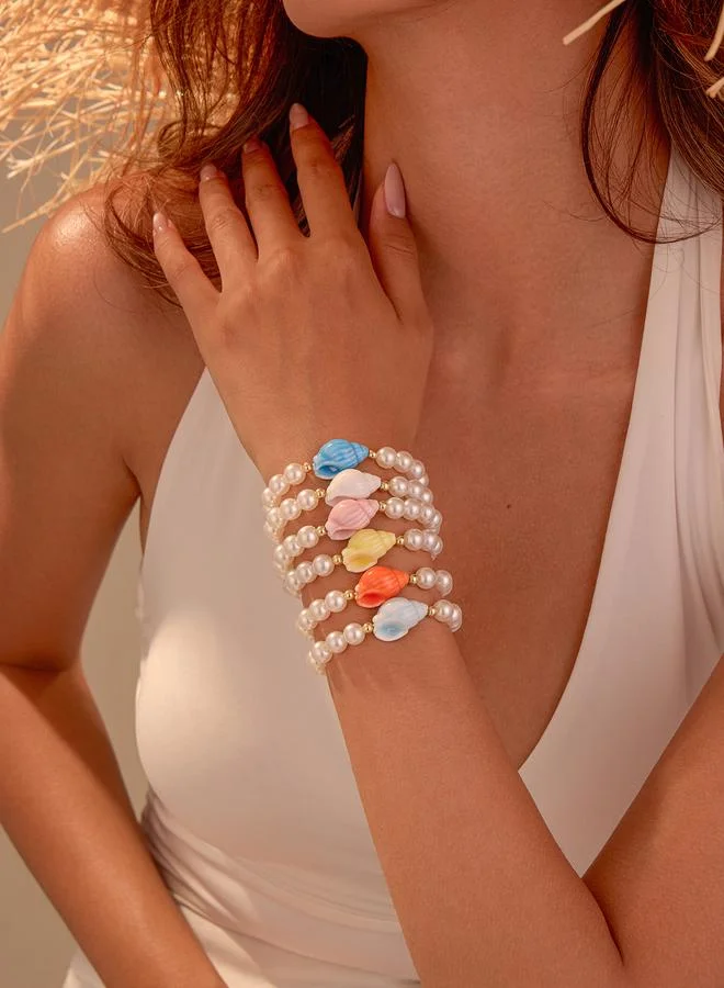 تايك تو Pack of 6 - Pearls and Conch Beaded Bracelets