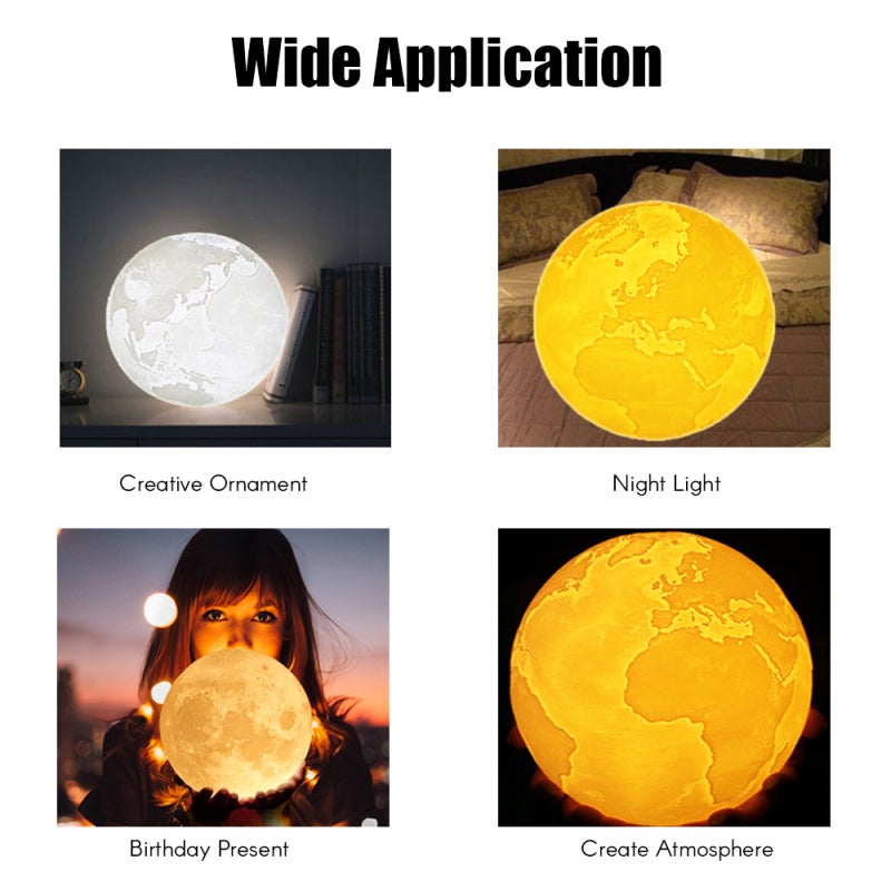3D Printing Clap Earth Light USB Rechargeable 3-Color Dimmable Night Lamp Bedroom Decor with Wooden Stand - Image 4