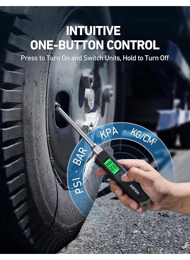 Astroai Digital Tire Pressure Gauge, 230 Psi Rv Heavy Duty Dual Head Stainless Steel Made For Truck Car With Larger Backlit Lcd And Flashlight - Image 3