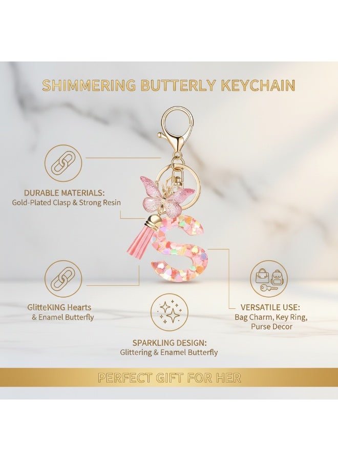 LUMYA Fashion Alphabet Letter Keychain, Bag Charms, Tassel Butterfly Pendant Key Ring, Purse Charms, Anti-Lost Car Keychains, Bag Accessories for Women Purses Bags Handbags Wallets Backpacks (Pink) - Image 3