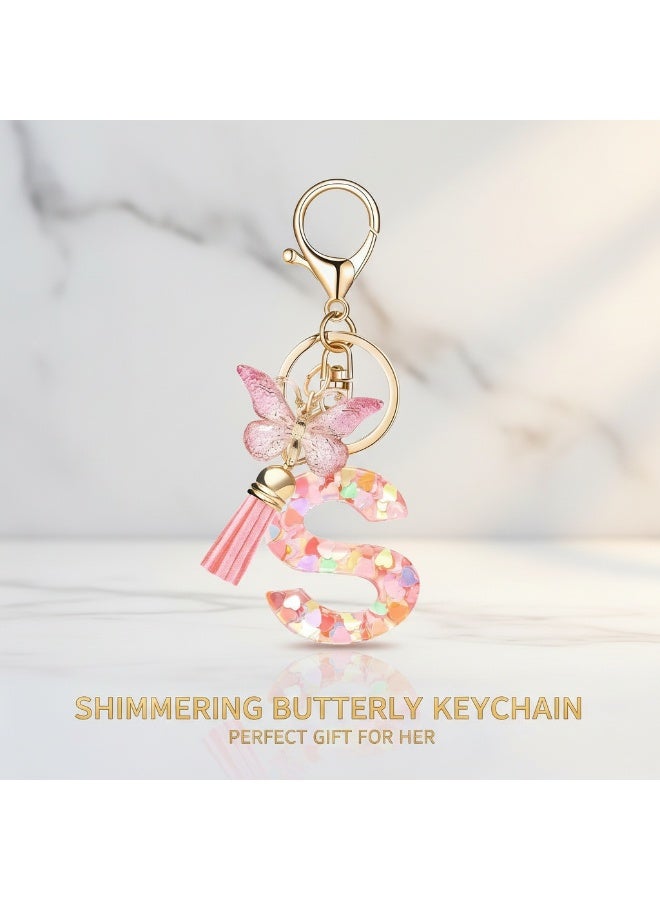 LUMYA Fashion Alphabet Letter Keychain, Bag Charms, Tassel Butterfly Pendant Key Ring, Purse Charms, Anti-Lost Car Keychains, Bag Accessories for Women Purses Bags Handbags Wallets Backpacks (Pink) - Image 5
