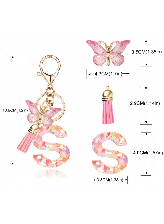 LUMYA Fashion Alphabet Letter Keychain, Bag Charms, Tassel Butterfly Pendant Key Ring, Purse Charms, Anti-Lost Car Keychains, Bag Accessories for Women Purses Bags Handbags Wallets Backpacks (Pink) - Image 2