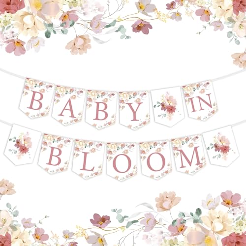 Funmemoir Baby in Bloom Baby Shower Decorations Girl Floral Baby in Bloom Banner PreStrung Flowers Banner for Wildflowers Boho Baby Shower Gender Reveal Birthday Party Supplies - Image 1