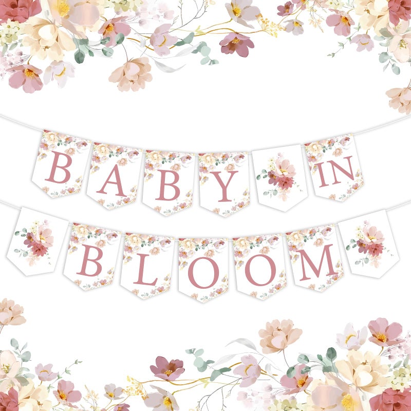 Funmemoir Baby in Bloom Baby Shower Decorations Girl Floral Baby in Bloom Banner PreStrung Flowers Banner for Wildflowers Boho Baby Shower Gender Reveal Birthday Party Supplies - Image 2