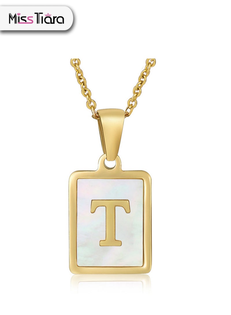 MissTiara Capital Letter A-Z Initial Chain Necklace For Girls Women Stainless Steel Square Charm A-Z Alphabet Pendant Necklace Good idea for birthday gifts graduation commemorations or classmate gifts  - Image 1