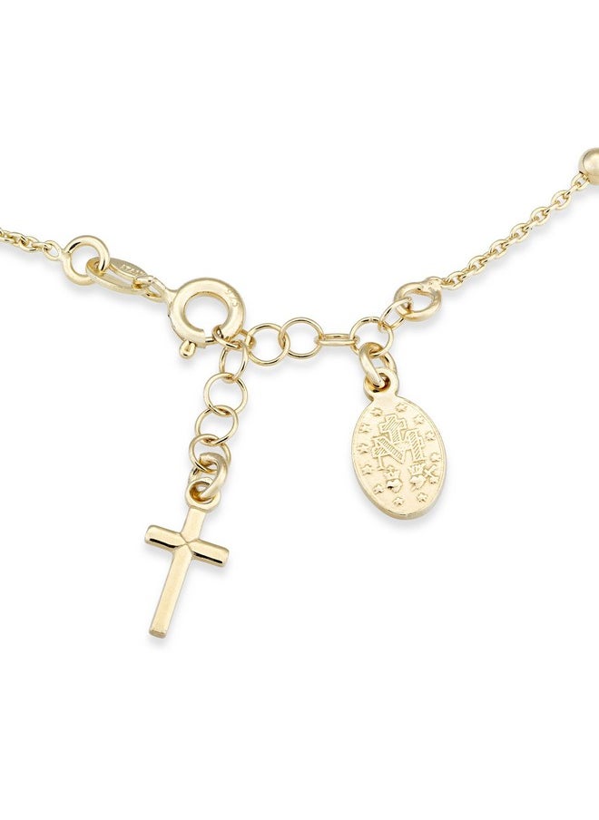MiaBella - 18K Gold Over Sterling Silver Italian Rosary Cross Bead Charm Link Chain Bracelet For Women, Adjustable, 925 Made In Italy (Length 6 To 7 Inch) - Image 1