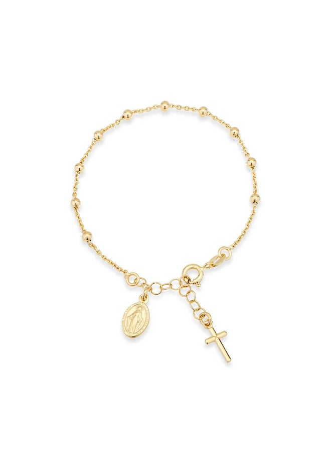 MiaBella - 18K Gold Over Sterling Silver Italian Rosary Cross Bead Charm Link Chain Bracelet For Women, Adjustable, 925 Made In Italy (Length 6 To 7 Inch) - Image 1