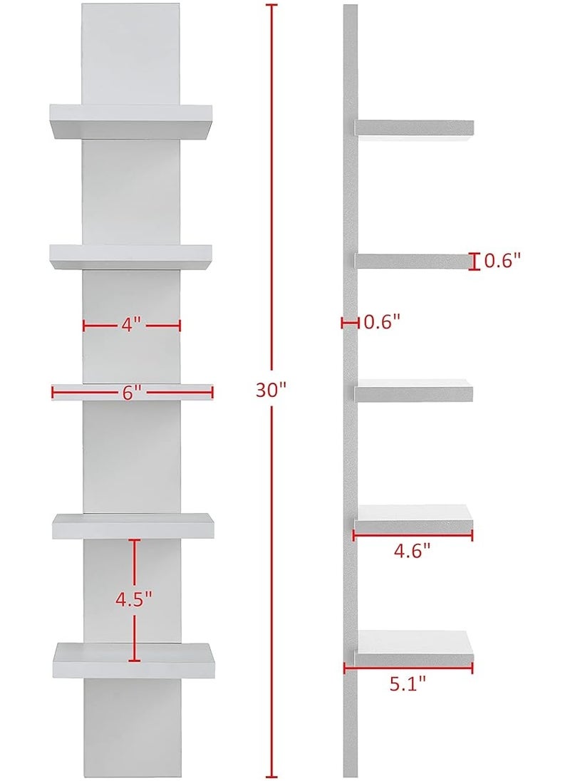 Generic - 5 Tier Wall Shelf Unit Narrow Smooth Laminate Finish - Vertical Column Shelf Floating Storage Home Decor Organizer Tall Tower Design Utility Shelf Bedroom Living Room 5.1" x 6" x 30" - Image 1