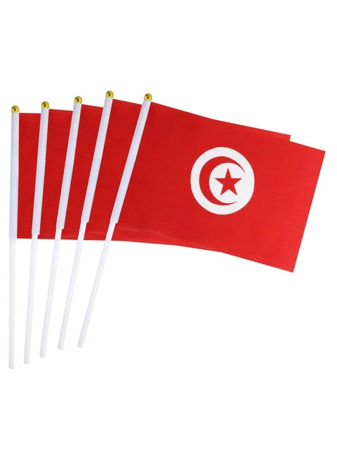 Flag of Tunisia, Tunisian Flag A5 Size, Pack Of 5 Pieces with Stick.