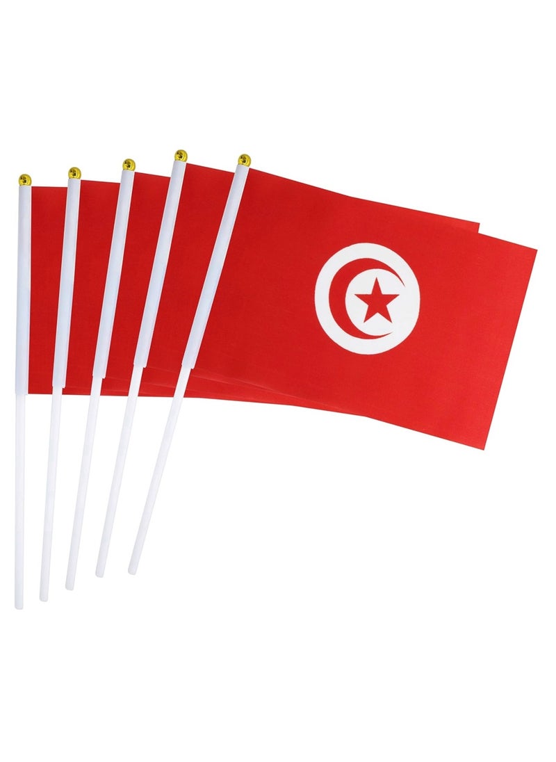 General - Flag of Tunisia, Tunisian Flag A5 Size, Pack Of 5 Pieces with Stick. - Image 1