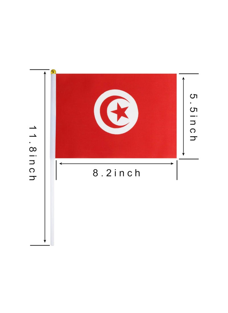 General - Flag of Tunisia, Tunisian Flag A5 Size, Pack Of 5 Pieces with Stick. - Image 1