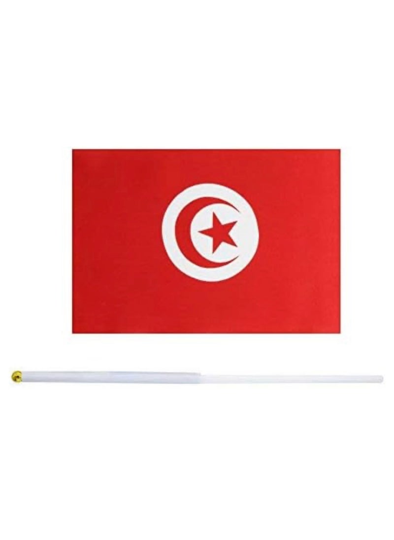 General - Flag of Tunisia, Tunisian Flag A5 Size, Pack Of 5 Pieces with Stick. - Image 1