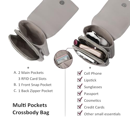 befen Real Leather Small Cell Phone Crossbody Bags for Women, Women's Shoulder Purse Handbags with RFID Blocking Wallet Beige Grey - Image 2