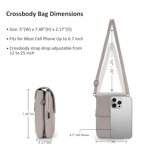 befen Real Leather Small Cell Phone Crossbody Bags for Women, Women's Shoulder Purse Handbags with RFID Blocking Wallet Beige Grey - Image 3