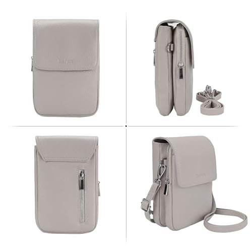 befen Real Leather Small Cell Phone Crossbody Bags for Women, Women's Shoulder Purse Handbags with RFID Blocking Wallet Beige Grey - Image 5
