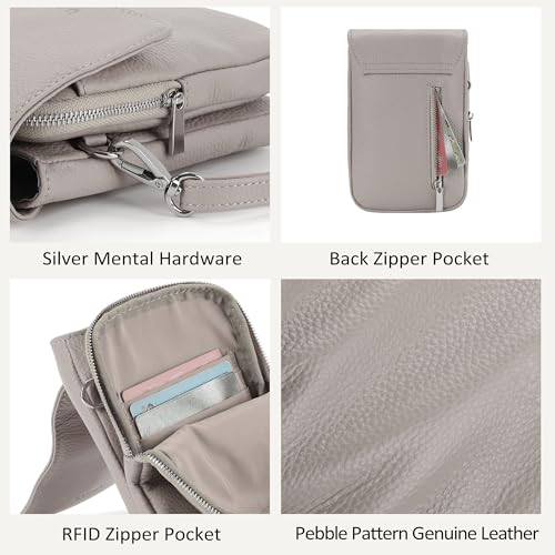 befen Real Leather Small Cell Phone Crossbody Bags for Women, Women's Shoulder Purse Handbags with RFID Blocking Wallet Beige Grey - Image 4