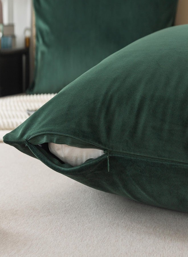 H HOUSEHOLD Set of 2 Velvet Queen Size Pillowcase, Soft and Cozy Luxury Fuzzy Flannel 20x30 Inches Pillow Cover with Zipper (Queen (20 x 30 Inch), Dark Green) - Image 5