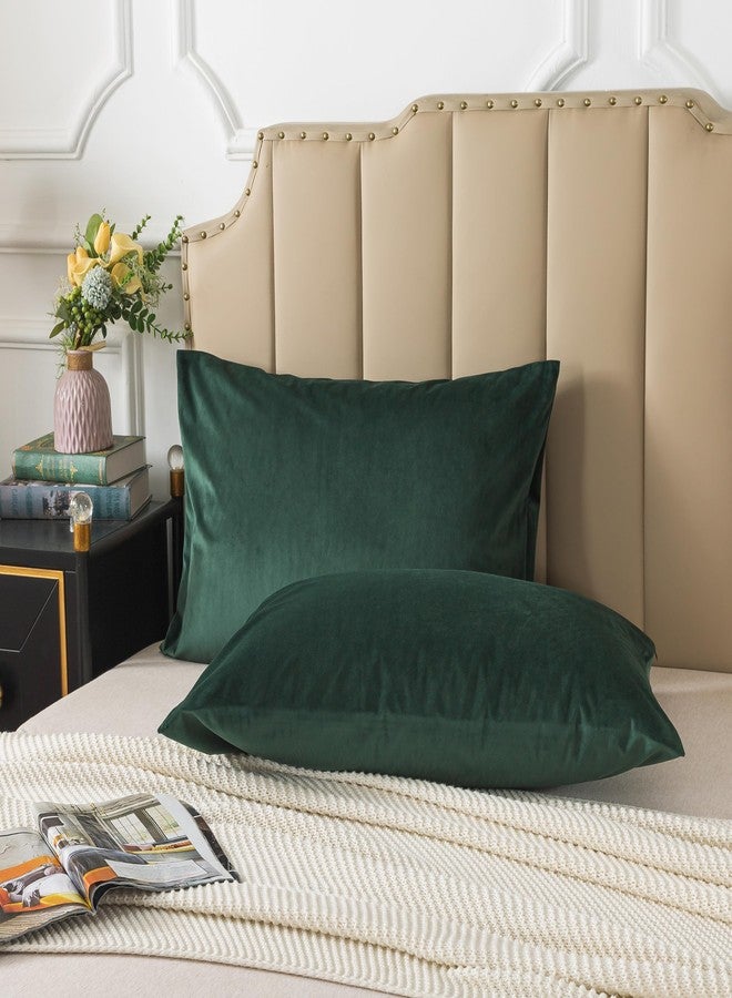 H HOUSEHOLD Set of 2 Velvet Queen Size Pillowcase, Soft and Cozy Luxury Fuzzy Flannel 20x30 Inches Pillow Cover with Zipper (Queen (20 x 30 Inch), Dark Green) - Image 4