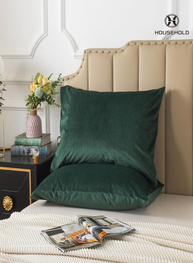 H HOUSEHOLD Set of 2 Velvet Queen Size Pillowcase, Soft and Cozy Luxury Fuzzy Flannel 20x30 Inches Pillow Cover with Zipper (Queen (20 x 30 Inch), Dark Green) - Image 2