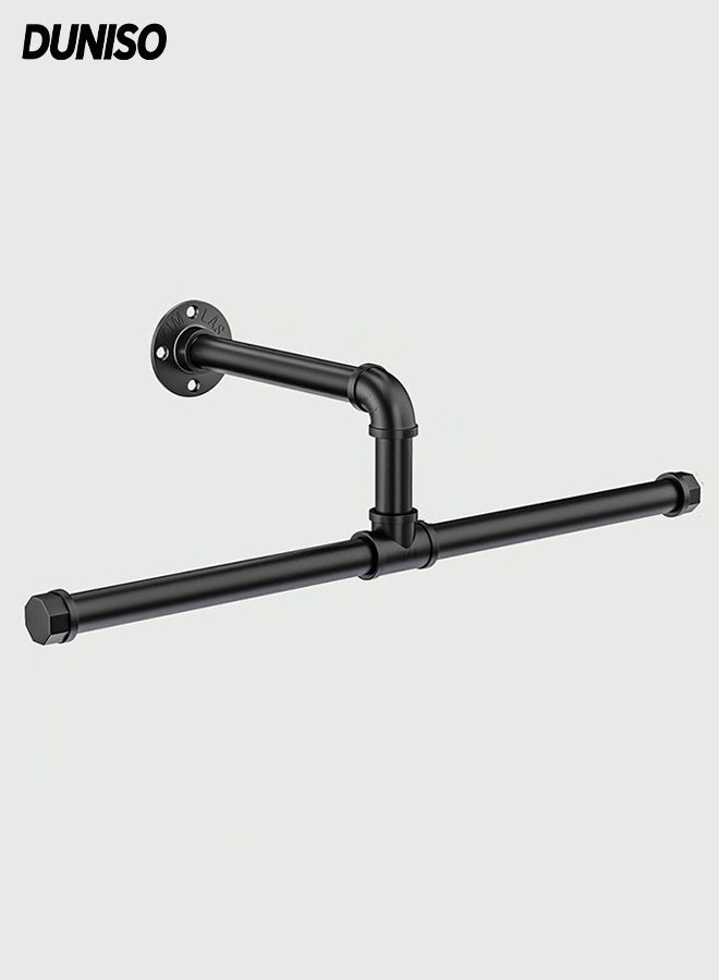 DUNISO Floating Clothing Rack Wall Mounted, Multi-purpose Hanging Rod, Heavy Duty Detachable Vintage Steel , Garment Bracket Frame for Commercial or Residential Wardrobe Clothes Display(Black) - Image 1