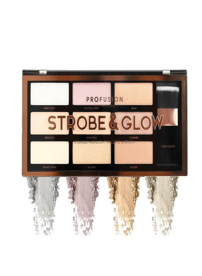 Profusion Cosmetics Artistry Strobe and Glow 9 Shade Highlight Palette with Brush, Shimmering Highlighter for Bold Sparkling Looks - Image 1