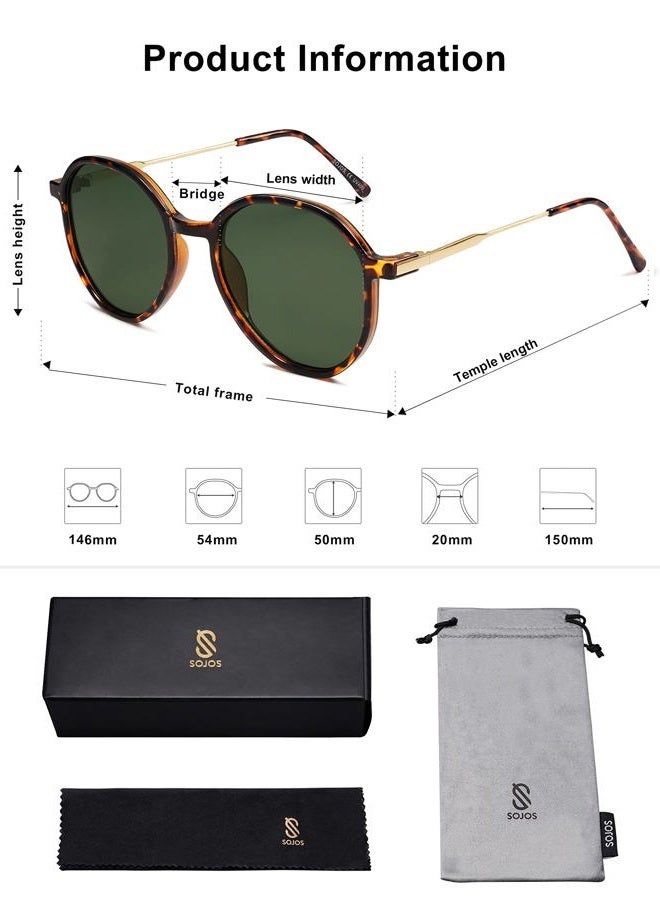Sojos Fashion Hexagon Round Sunglasses for Women, Tortoise Frame/Dark Green Lens, UV400 Protection, Anti-Glare, Stylish Accessory - Image 5
